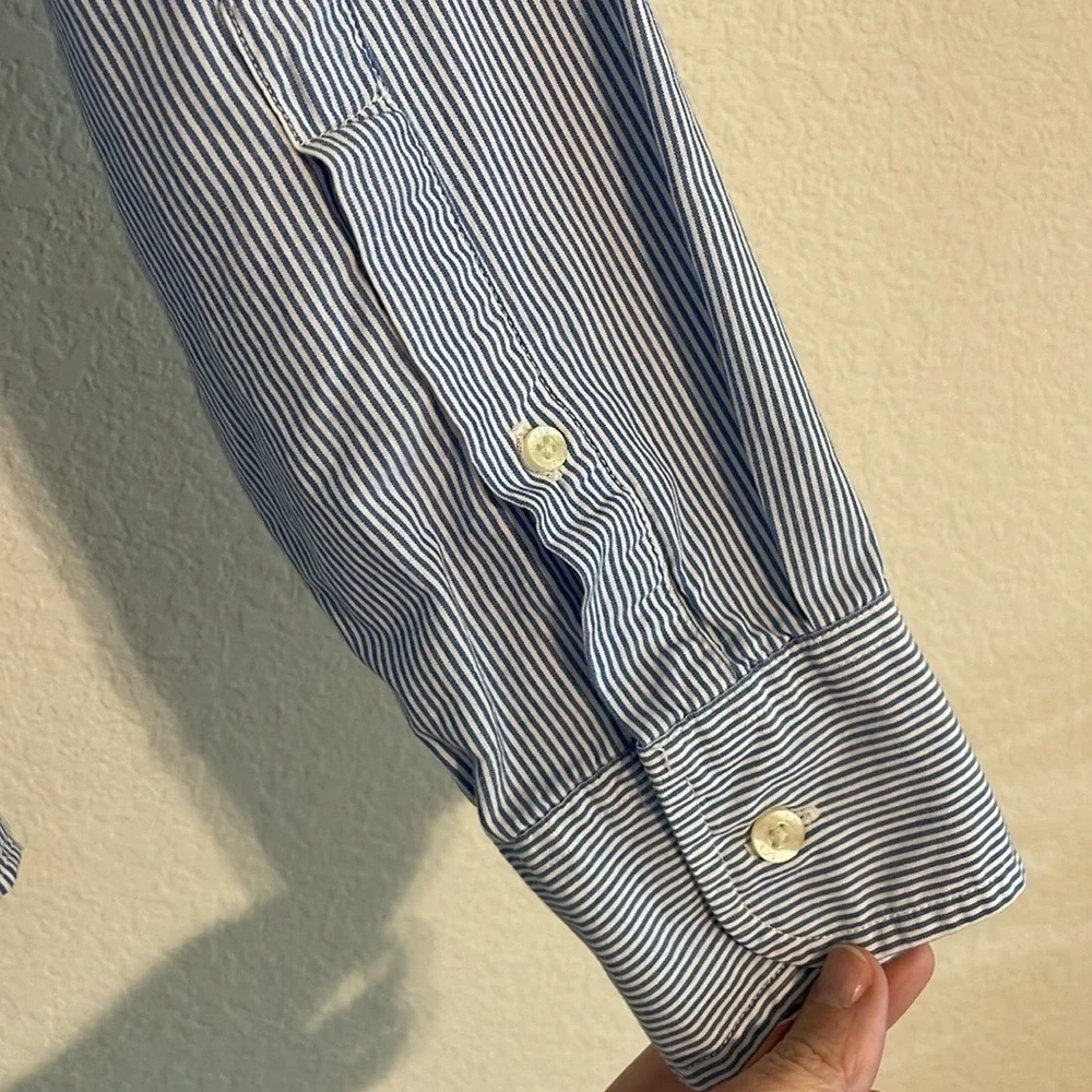 J. Crew Men Light Blue Pinstripe 100% Cotton Button Front Shirt Vintage Classic